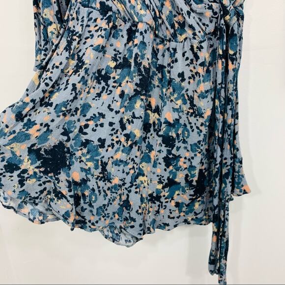 Free People All The Right Ruffles Blue Rain Faux Wrap Romper Small - Picture 5 of 12